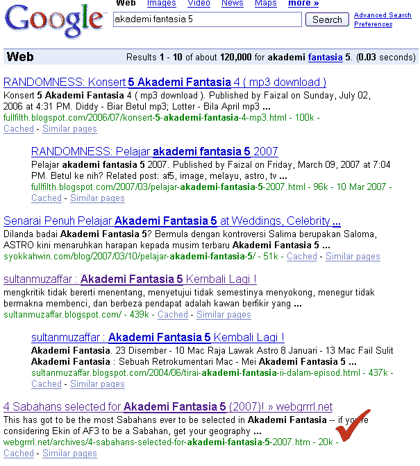 WebGrrrl.net on Google for AF 5 searches