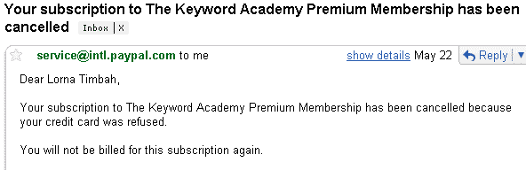 PayPal Cancellation of Keyword Academy membership
